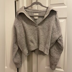 Abercrombie & Fitch Grey Spray Dye Notch-Neck Sweater